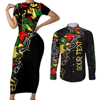 Lion King Africa Graffiti Street Art Couples Matching Short Sleeve Bodycon Dress and Long Sleeve Button Shirt Bold Text and Neon Colors Design - Wonder Print Shop