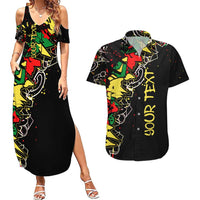 Lion King Africa Graffiti Street Art Couples Matching Summer Maxi Dress and Hawaiian Shirt Bold Text and Neon Colors Design - Wonder Print Shop
