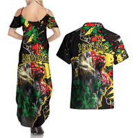 Lion King Africa Graffiti Street Art Couples Matching Summer Maxi Dress and Hawaiian Shirt Bold Text and Neon Colors Design - Wonder Print Shop