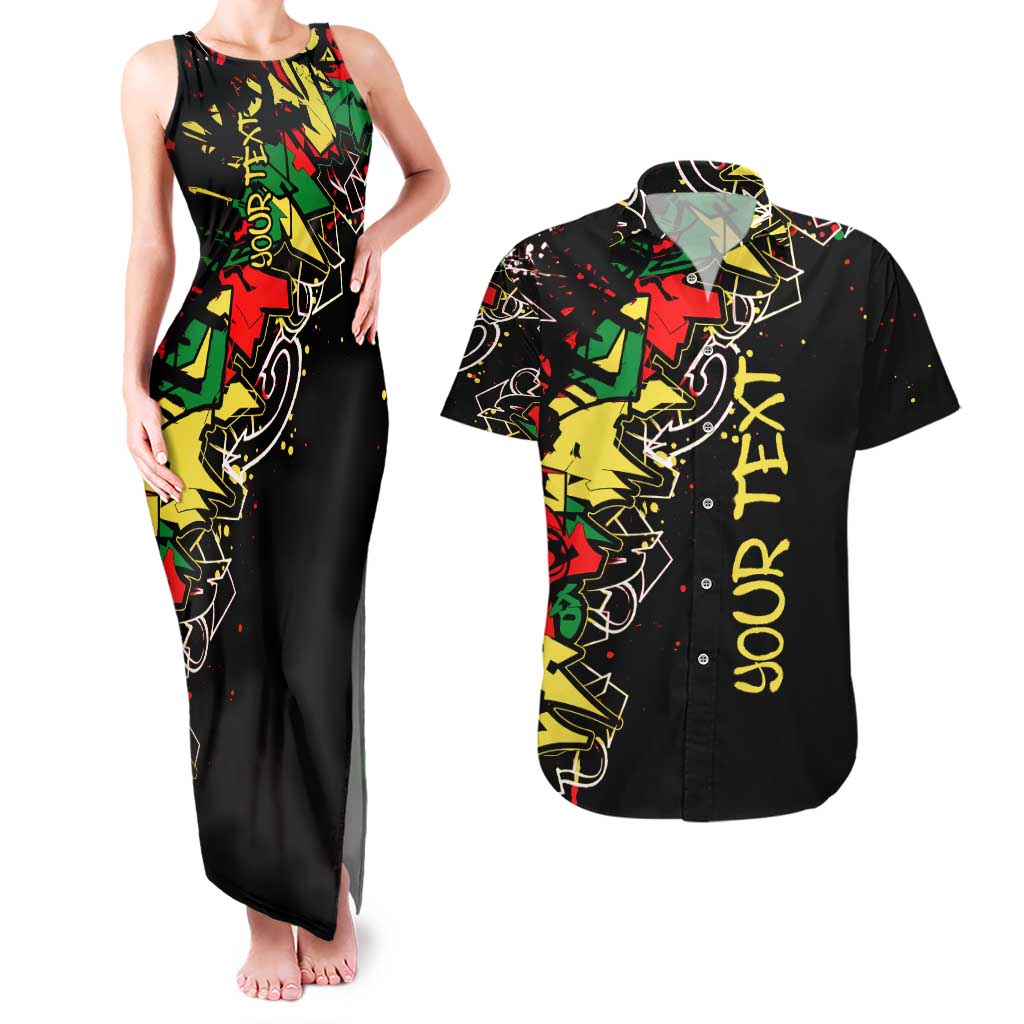 Lion King Africa Graffiti Street Art Couples Matching Tank Maxi Dress and Hawaiian Shirt Bold Text and Neon Colors Design - Wonder Print Shop