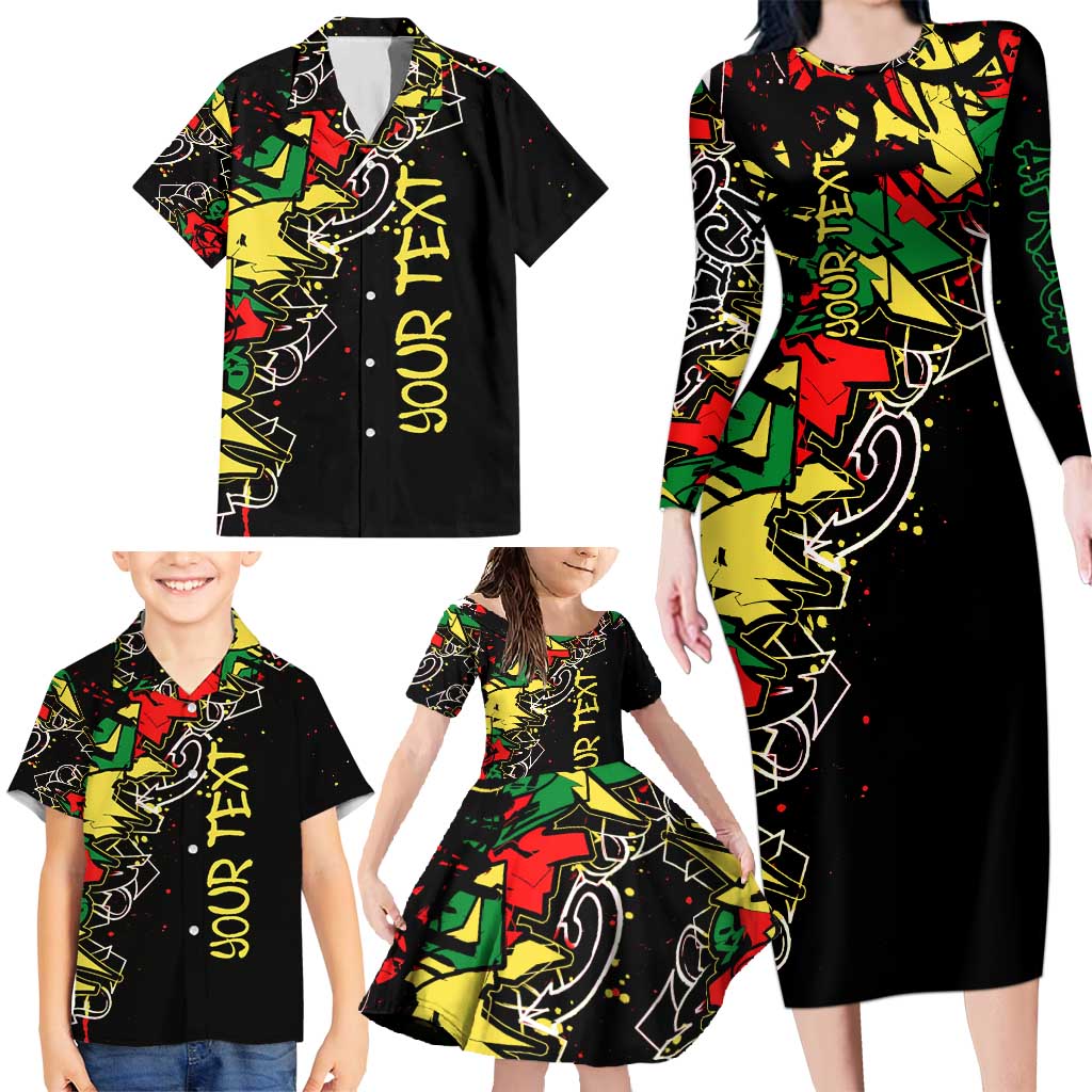 Lion King Africa Graffiti Street Art Family Matching Long Sleeve Bodycon Dress and Hawaiian Shirt Bold Text and Neon Colors Design - Wonder Print Shop