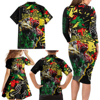 Lion King Africa Graffiti Street Art Family Matching Long Sleeve Bodycon Dress and Hawaiian Shirt Bold Text and Neon Colors Design - Wonder Print Shop