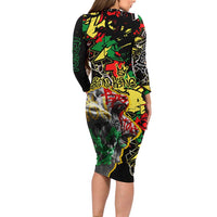 Lion King Africa Graffiti Street Art Family Matching Long Sleeve Bodycon Dress and Hawaiian Shirt Bold Text and Neon Colors Design - Wonder Print Shop