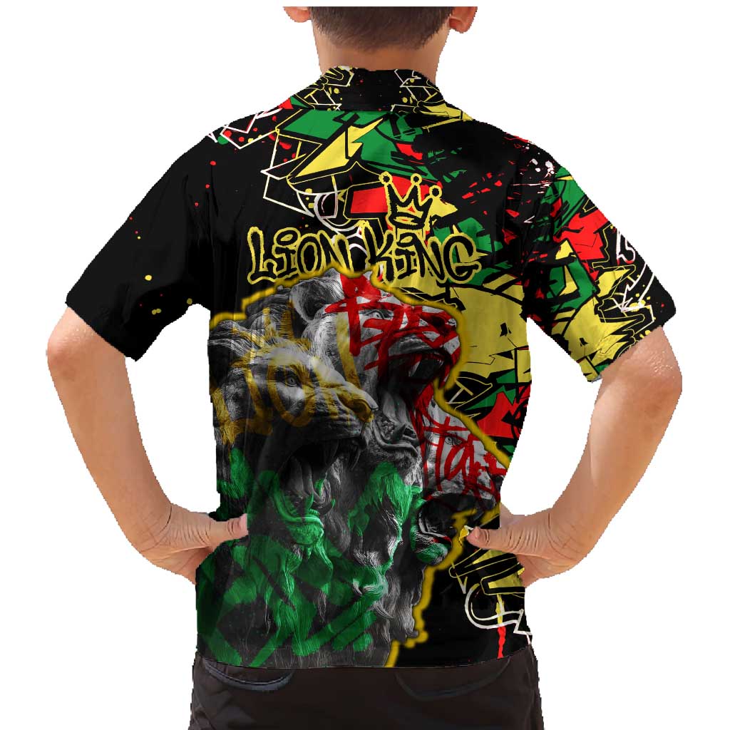 Lion King Africa Graffiti Street Art Family Matching Mermaid Dress and Hawaiian Shirt Bold Text and Neon Colors Design - Wonder Print Shop