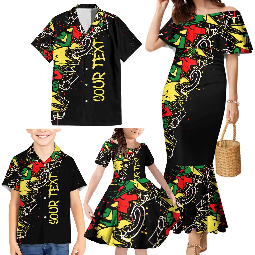 Lion King Africa Graffiti Street Art Family Matching Mermaid Dress and Hawaiian Shirt Bold Text and Neon Colors Design - Wonder Print Shop