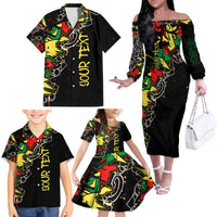 Lion King Africa Graffiti Street Art Family Matching Off The Shoulder Long Sleeve Dress and Hawaiian Shirt Bold Text and Neon Colors Design - Wonder Print Shop