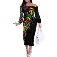 Lion King Africa Graffiti Street Art Family Matching Off The Shoulder Long Sleeve Dress and Hawaiian Shirt Bold Text and Neon Colors Design - Wonder Print Shop
