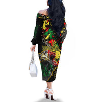 Lion King Africa Graffiti Street Art Family Matching Off The Shoulder Long Sleeve Dress and Hawaiian Shirt Bold Text and Neon Colors Design - Wonder Print Shop