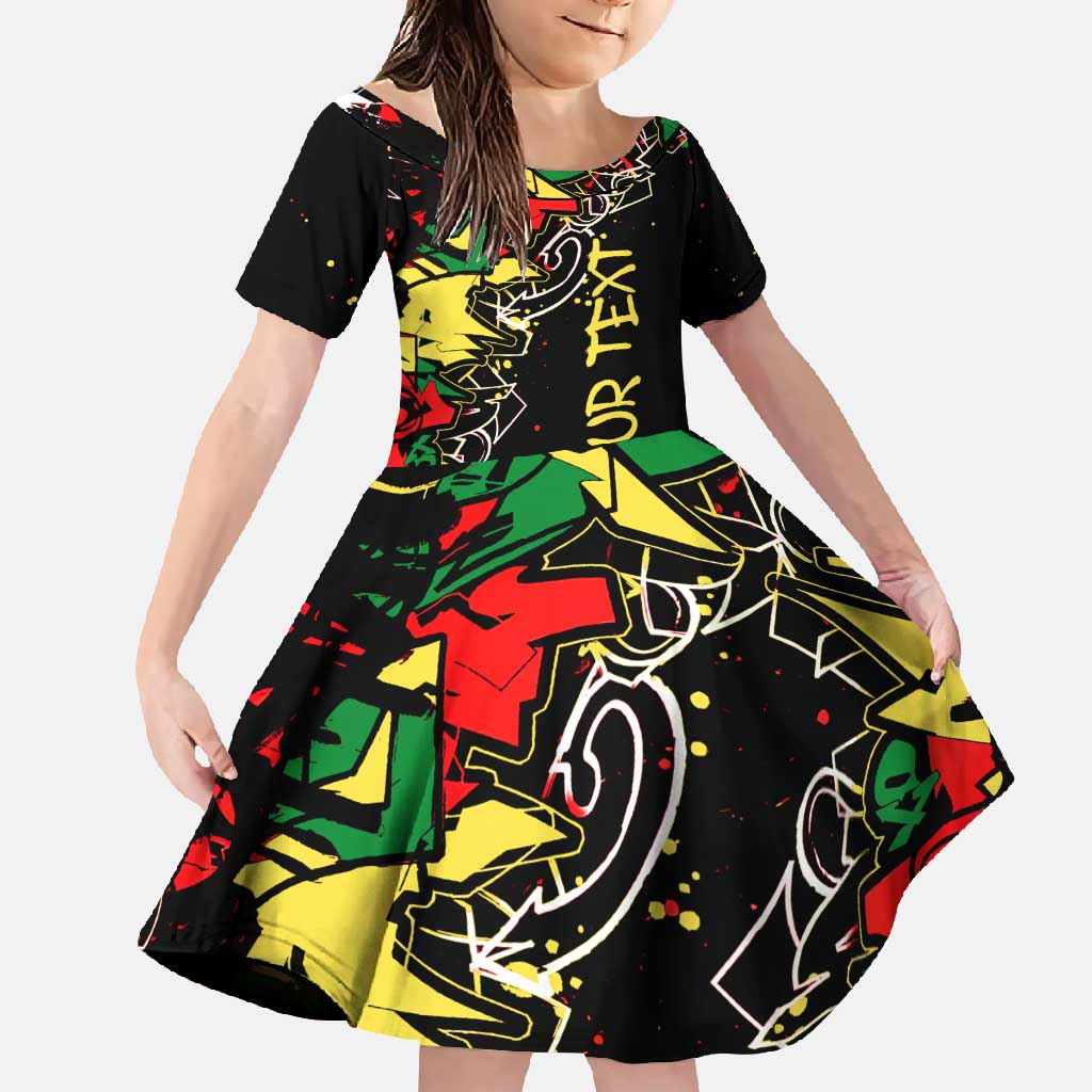 Lion King Africa Graffiti Street Art Family Matching Off Shoulder Maxi Dress and Hawaiian Shirt Bold Text and Neon Colors Design - Wonder Print Shop