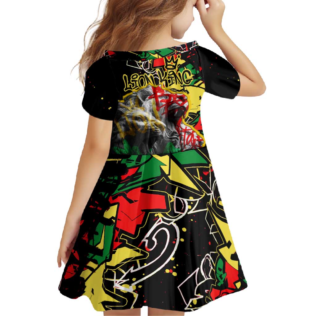 Lion King Africa Graffiti Street Art Family Matching Off Shoulder Maxi Dress and Hawaiian Shirt Bold Text and Neon Colors Design - Wonder Print Shop
