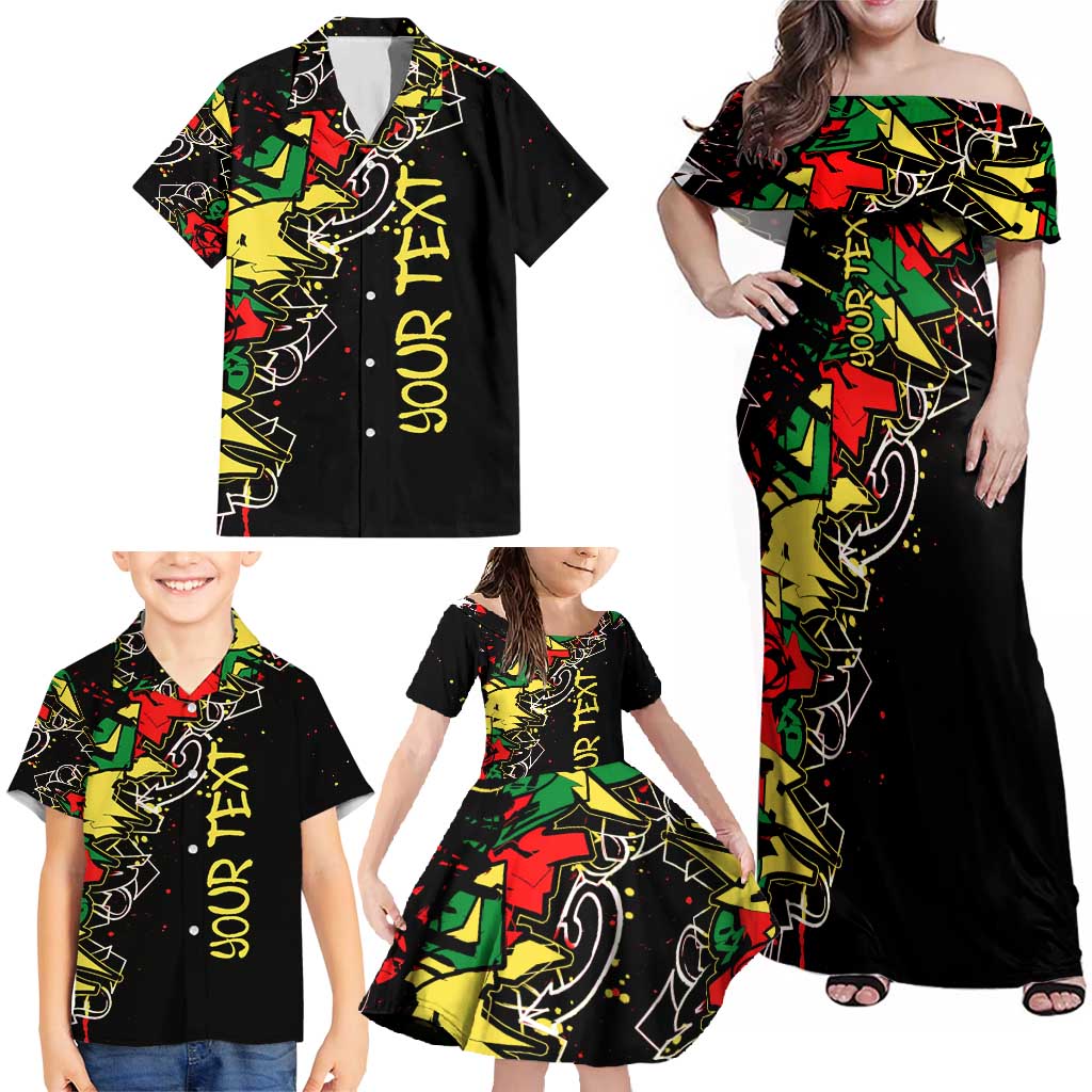 Lion King Africa Graffiti Street Art Family Matching Off Shoulder Maxi Dress and Hawaiian Shirt Bold Text and Neon Colors Design - Wonder Print Shop