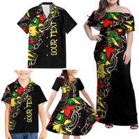 Lion King Africa Graffiti Street Art Family Matching Off Shoulder Maxi Dress and Hawaiian Shirt Bold Text and Neon Colors Design - Wonder Print Shop