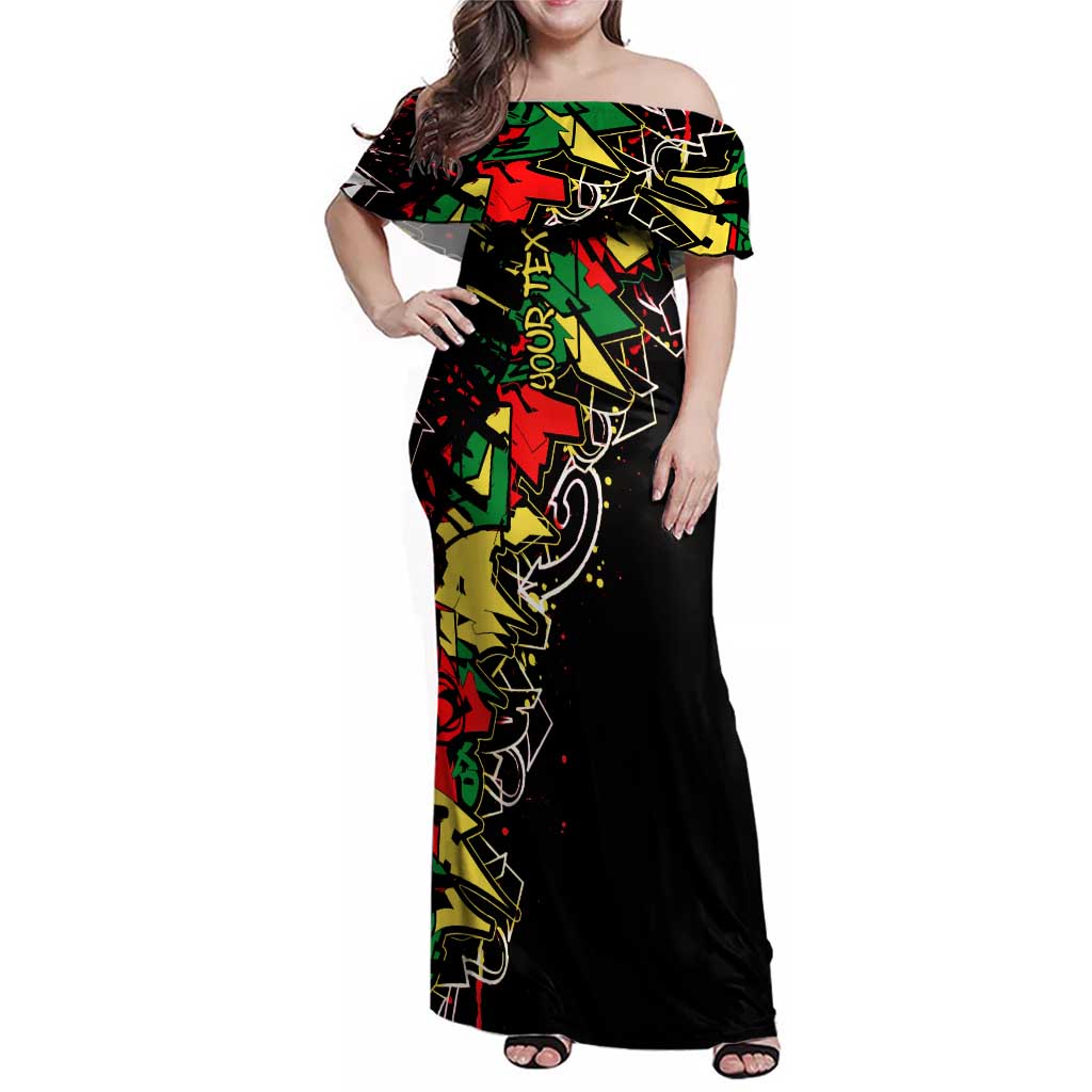 Lion King Africa Graffiti Street Art Family Matching Off Shoulder Maxi Dress and Hawaiian Shirt Bold Text and Neon Colors Design - Wonder Print Shop