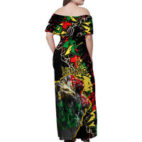 Lion King Africa Graffiti Street Art Family Matching Off Shoulder Maxi Dress and Hawaiian Shirt Bold Text and Neon Colors Design - Wonder Print Shop