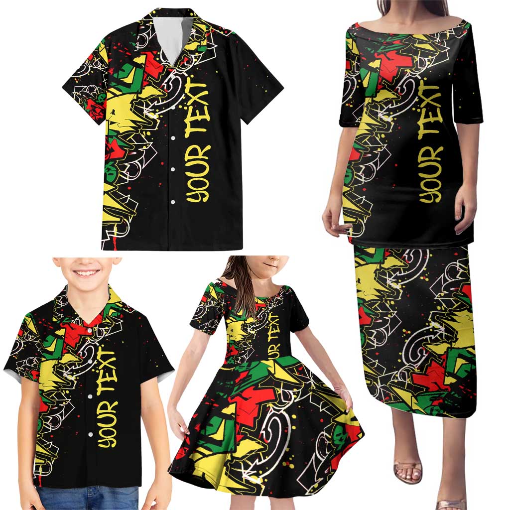 Lion King Africa Graffiti Street Art Family Matching Puletasi and Hawaiian Shirt Bold Text and Neon Colors Design - Wonder Print Shop