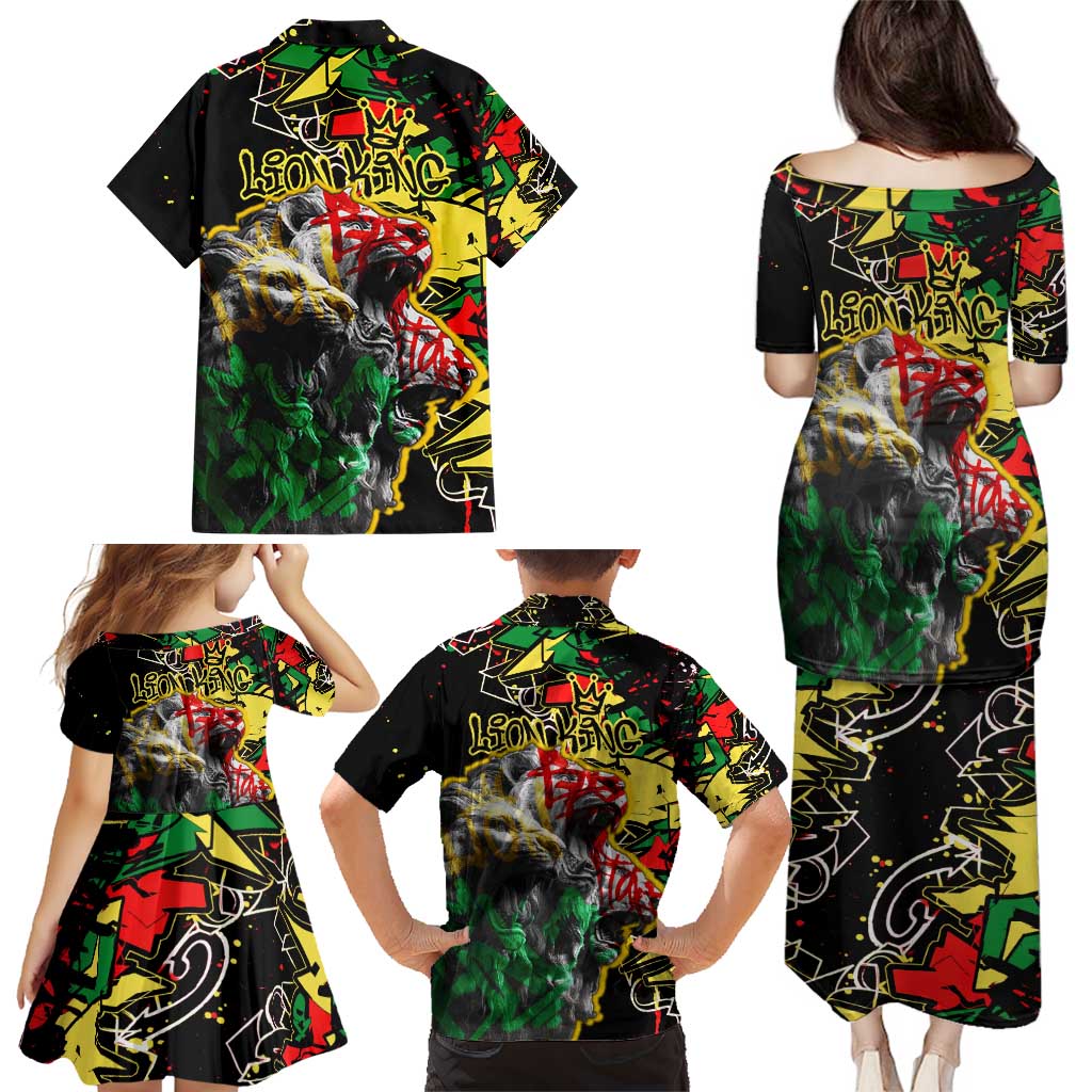 Lion King Africa Graffiti Street Art Family Matching Puletasi and Hawaiian Shirt Bold Text and Neon Colors Design - Wonder Print Shop