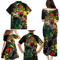 Lion King Africa Graffiti Street Art Family Matching Puletasi and Hawaiian Shirt Bold Text and Neon Colors Design - Wonder Print Shop