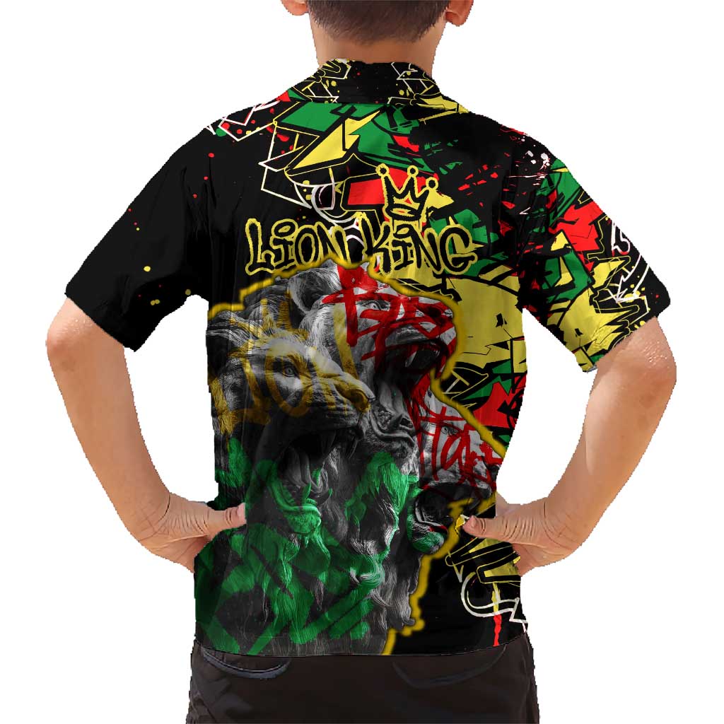 Lion King Africa Graffiti Street Art Family Matching Short Sleeve Bodycon Dress and Hawaiian Shirt Bold Text and Neon Colors Design - Wonder Print Shop