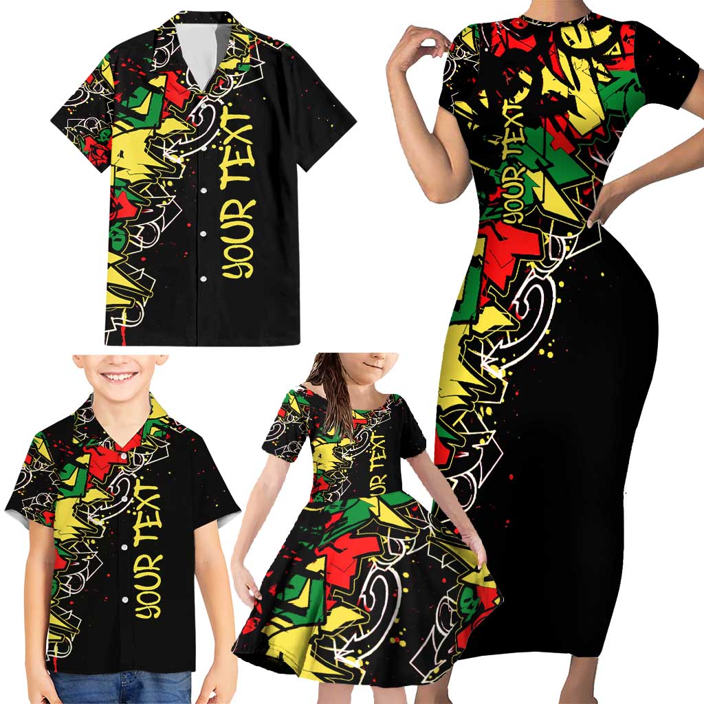 Lion King Africa Graffiti Street Art Family Matching Short Sleeve Bodycon Dress and Hawaiian Shirt Bold Text and Neon Colors Design - Wonder Print Shop
