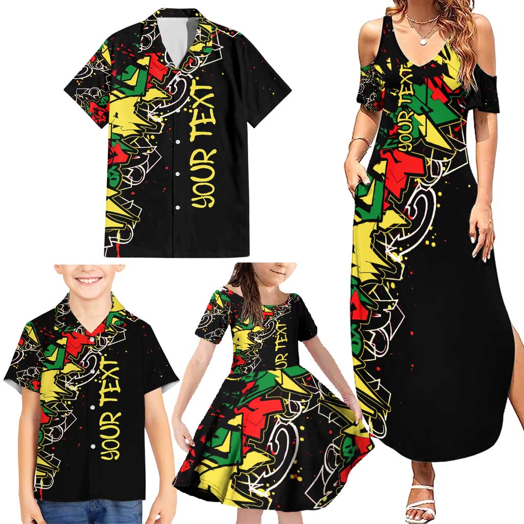 Lion King Africa Graffiti Street Art Family Matching Summer Maxi Dress and Hawaiian Shirt Bold Text and Neon Colors Design - Wonder Print Shop
