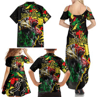 Lion King Africa Graffiti Street Art Family Matching Summer Maxi Dress and Hawaiian Shirt Bold Text and Neon Colors Design - Wonder Print Shop