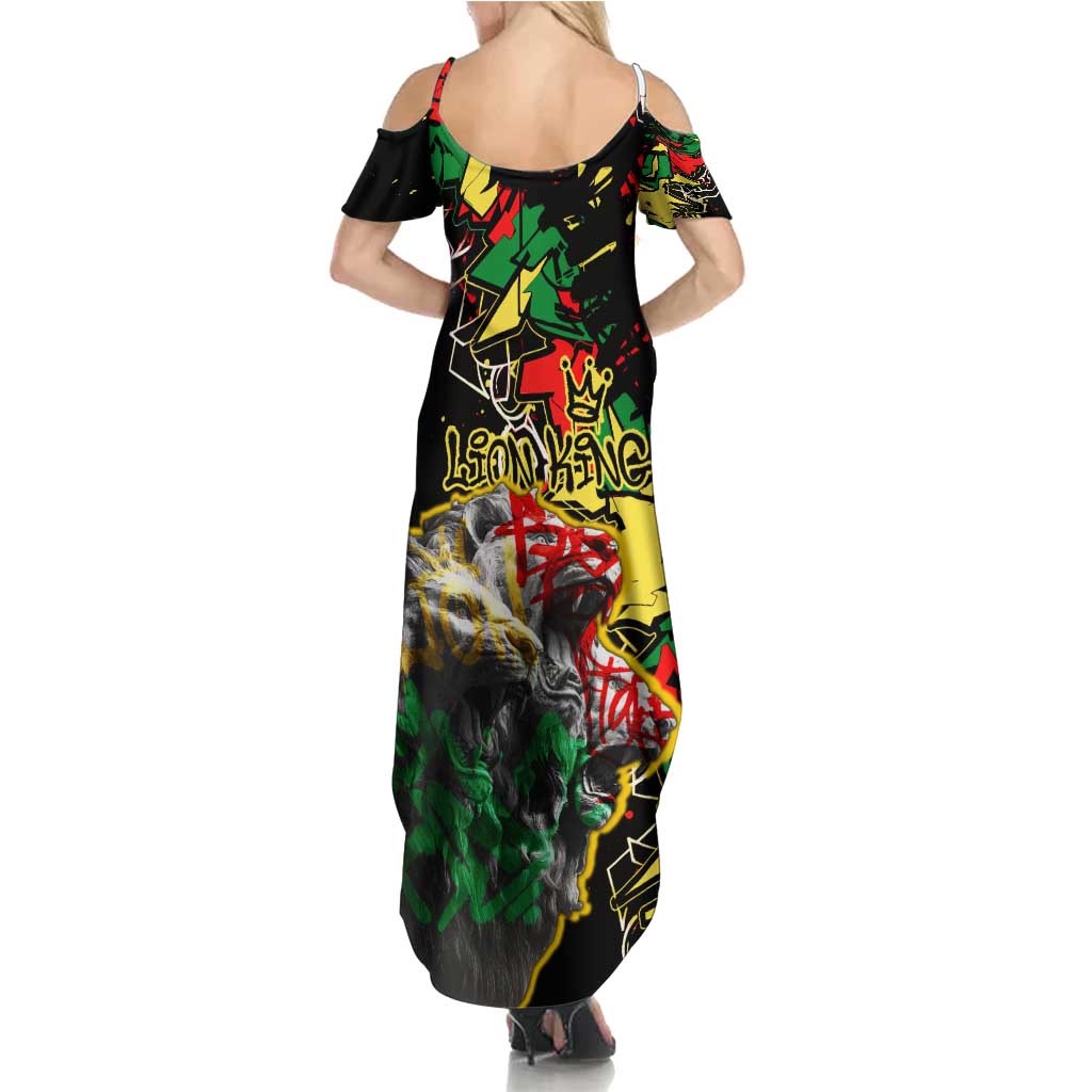 Lion King Africa Graffiti Street Art Family Matching Summer Maxi Dress and Hawaiian Shirt Bold Text and Neon Colors Design - Wonder Print Shop