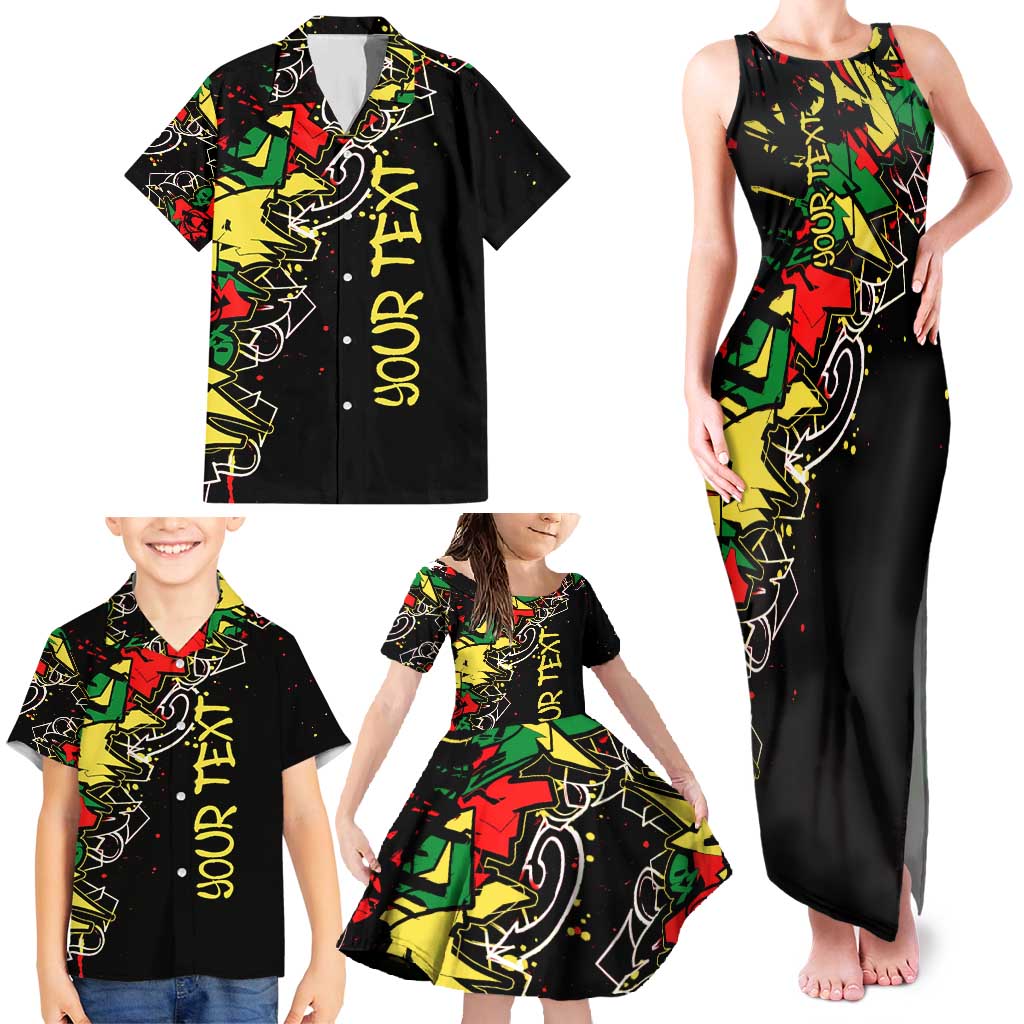Lion King Africa Graffiti Street Art Family Matching Tank Maxi Dress and Hawaiian Shirt Bold Text and Neon Colors Design - Wonder Print Shop