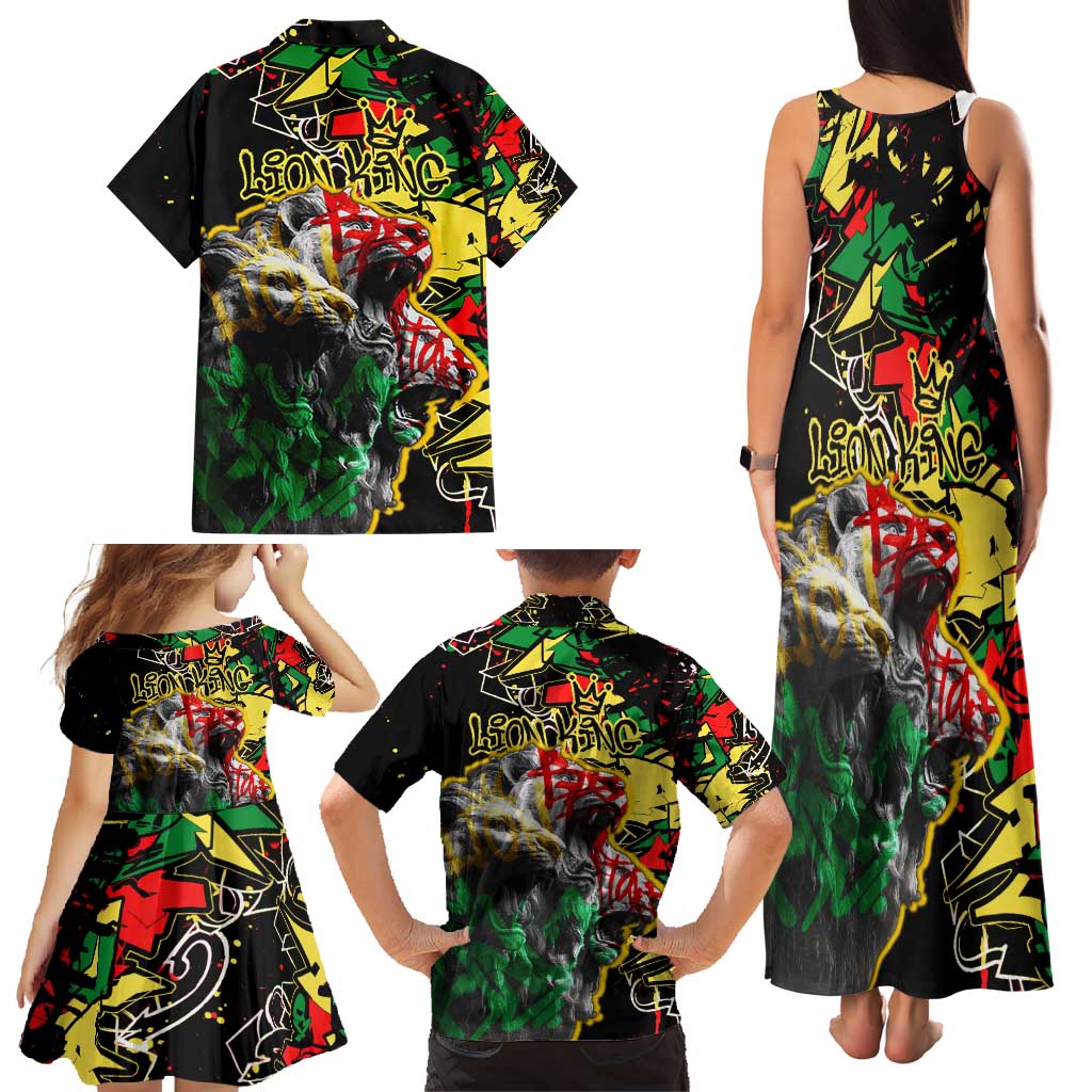 Lion King Africa Graffiti Street Art Family Matching Tank Maxi Dress and Hawaiian Shirt Bold Text and Neon Colors Design - Wonder Print Shop