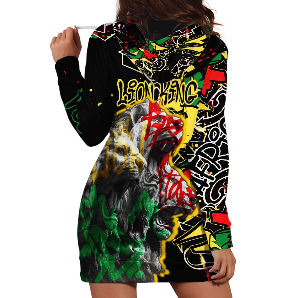 Lion King Africa Graffiti Street Art Hoodie Dress Bold Text and Neon Colors Design - Wonder Print Shop