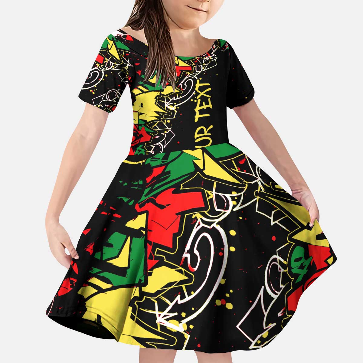 Lion King Africa Graffiti Street Art Kid Short Sleeve Dress Bold Text and Neon Colors Design - Wonder Print Shop