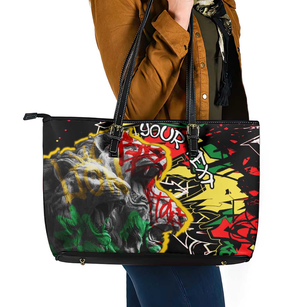 Lion King Africa Graffiti Street Art Leather Tote Bag Bold Text and Neon Colors Design - Wonder Print Shop