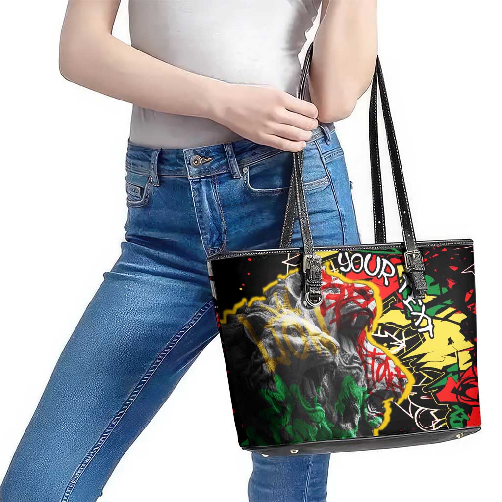 Lion King Africa Graffiti Street Art Leather Tote Bag Bold Text and Neon Colors Design - Wonder Print Shop