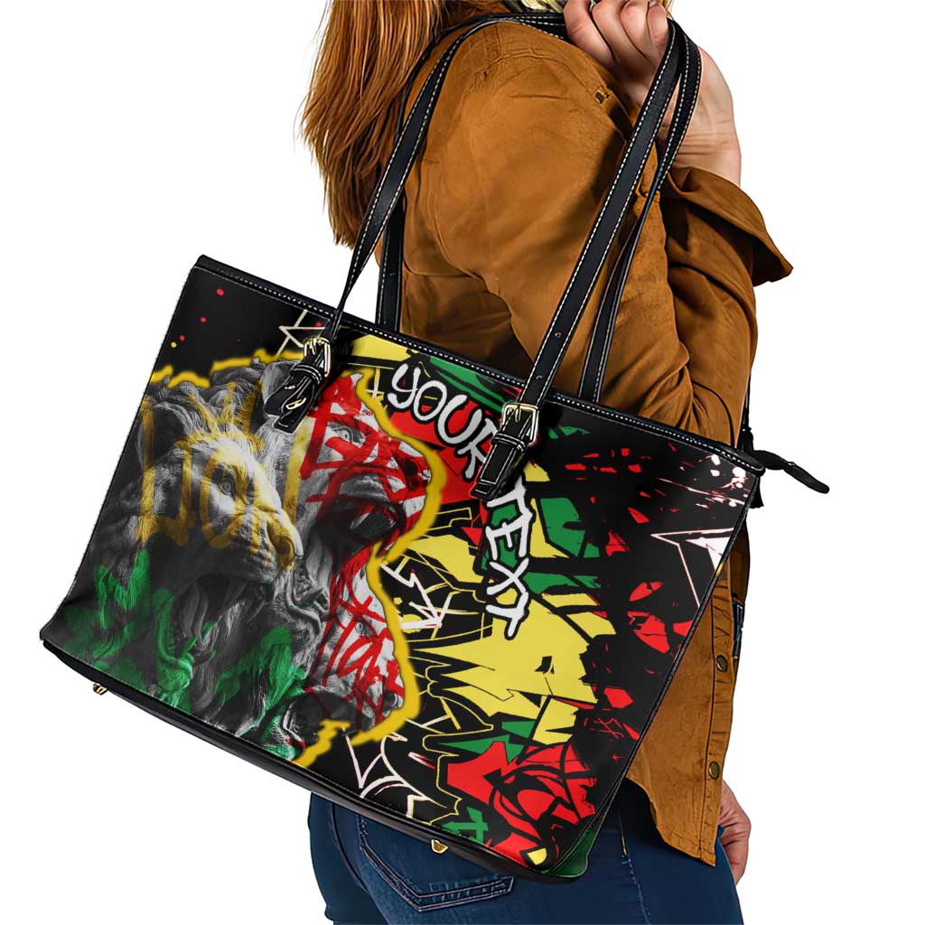 Lion King Africa Graffiti Street Art Leather Tote Bag Bold Text and Neon Colors Design - Wonder Print Shop