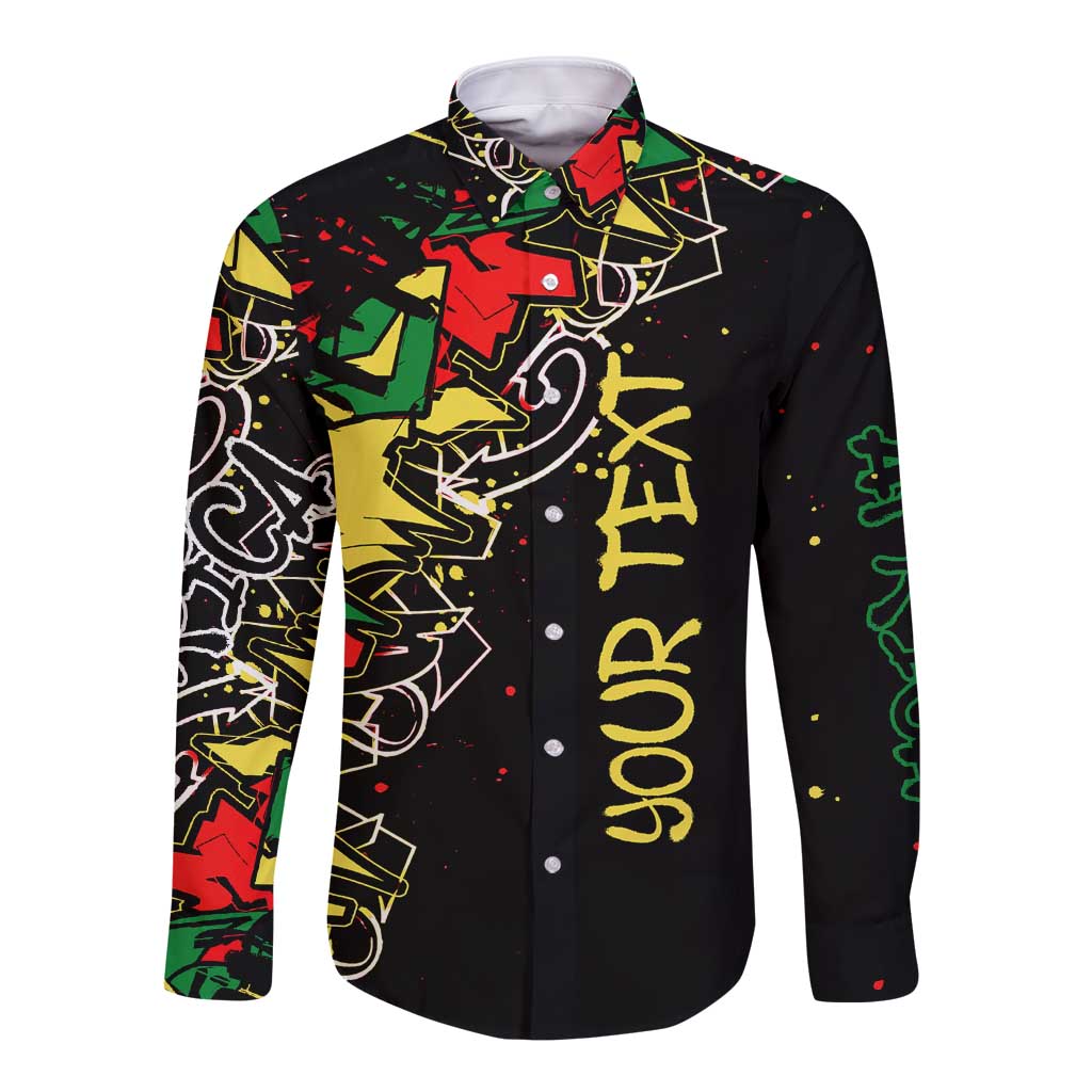 Lion King Africa Graffiti Street Art Long Sleeve Button Shirt Bold Text and Neon Colors Design - Wonder Print Shop