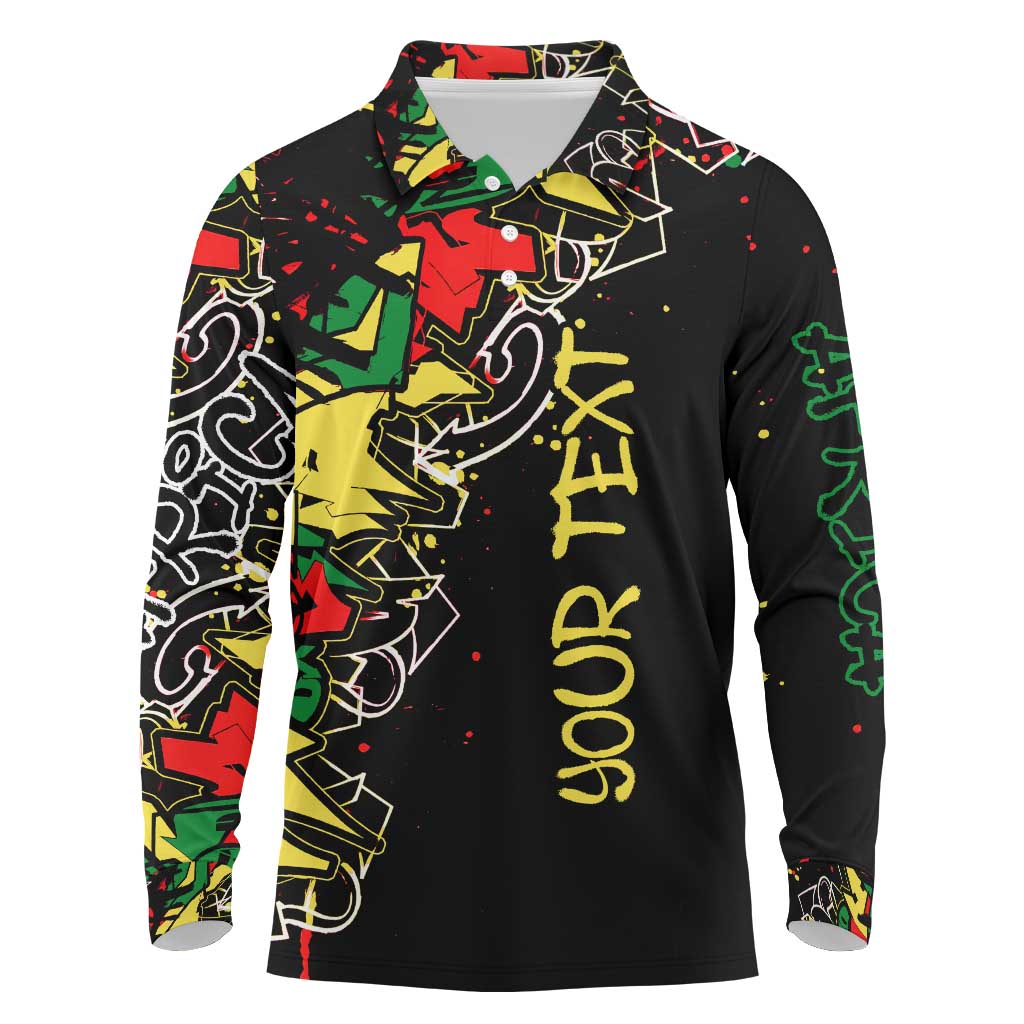 Lion King Africa Graffiti Street Art Long Sleeve Polo Shirt Bold Text and Neon Colors Design - Wonder Print Shop