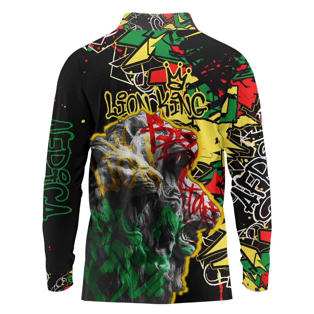 Lion King Africa Graffiti Street Art Long Sleeve Polo Shirt Bold Text and Neon Colors Design - Wonder Print Shop