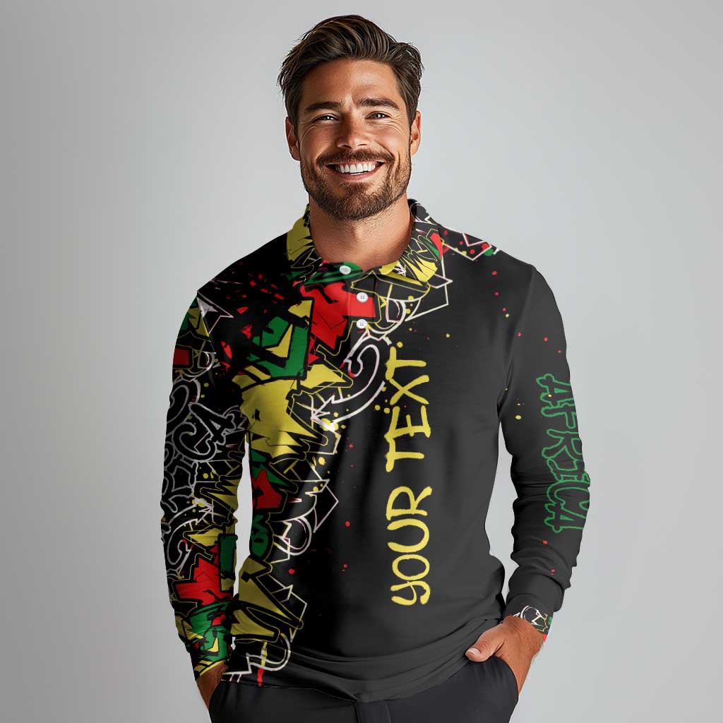 Lion King Africa Graffiti Street Art Long Sleeve Polo Shirt Bold Text and Neon Colors Design - Wonder Print Shop