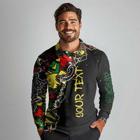 Lion King Africa Graffiti Street Art Long Sleeve Polo Shirt Bold Text and Neon Colors Design - Wonder Print Shop