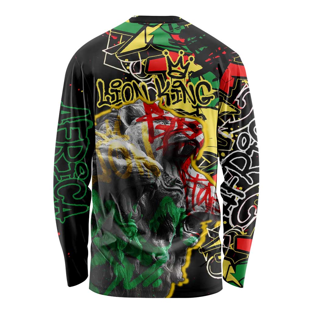 Lion King Africa Graffiti Street Art Long Sleeve Shirt Bold Text and Neon Colors Design - Wonder Print Shop