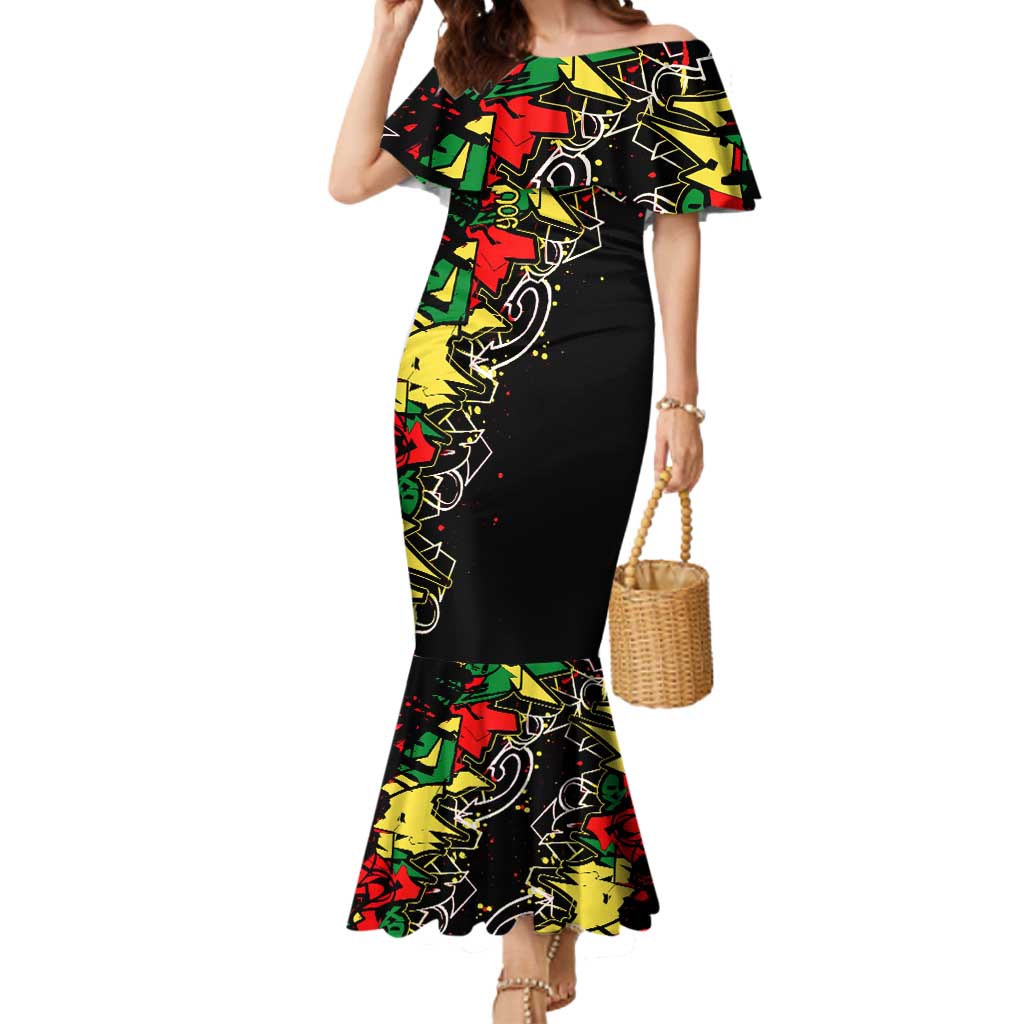 Lion King Africa Graffiti Street Art Mermaid Dress Bold Text and Neon Colors Design - Wonder Print Shop