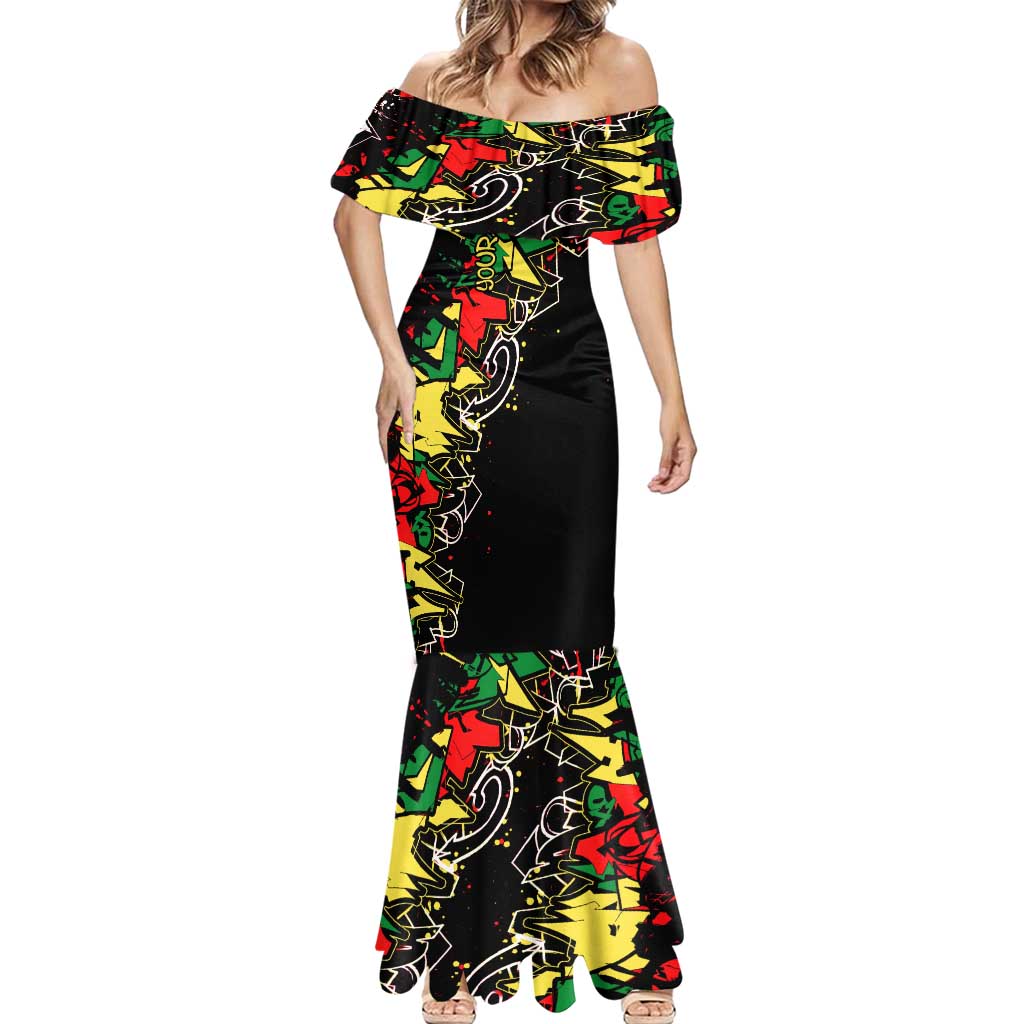 Lion King Africa Graffiti Street Art Mermaid Dress Bold Text and Neon Colors Design - Wonder Print Shop