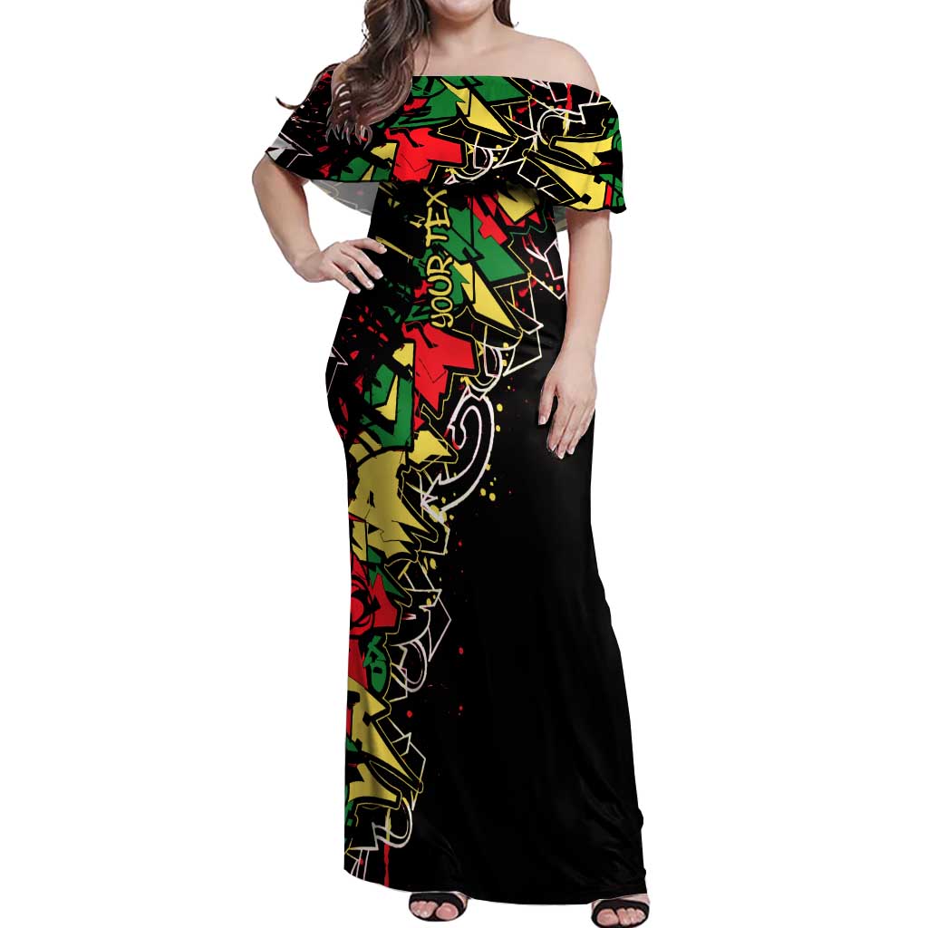 Lion King Africa Graffiti Street Art Off Shoulder Maxi Dress Bold Text and Neon Colors Design - Wonder Print Shop