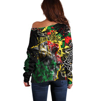 Lion King Africa Graffiti Street Art Off Shoulder Sweater Bold Text and Neon Colors Design - Wonder Print Shop