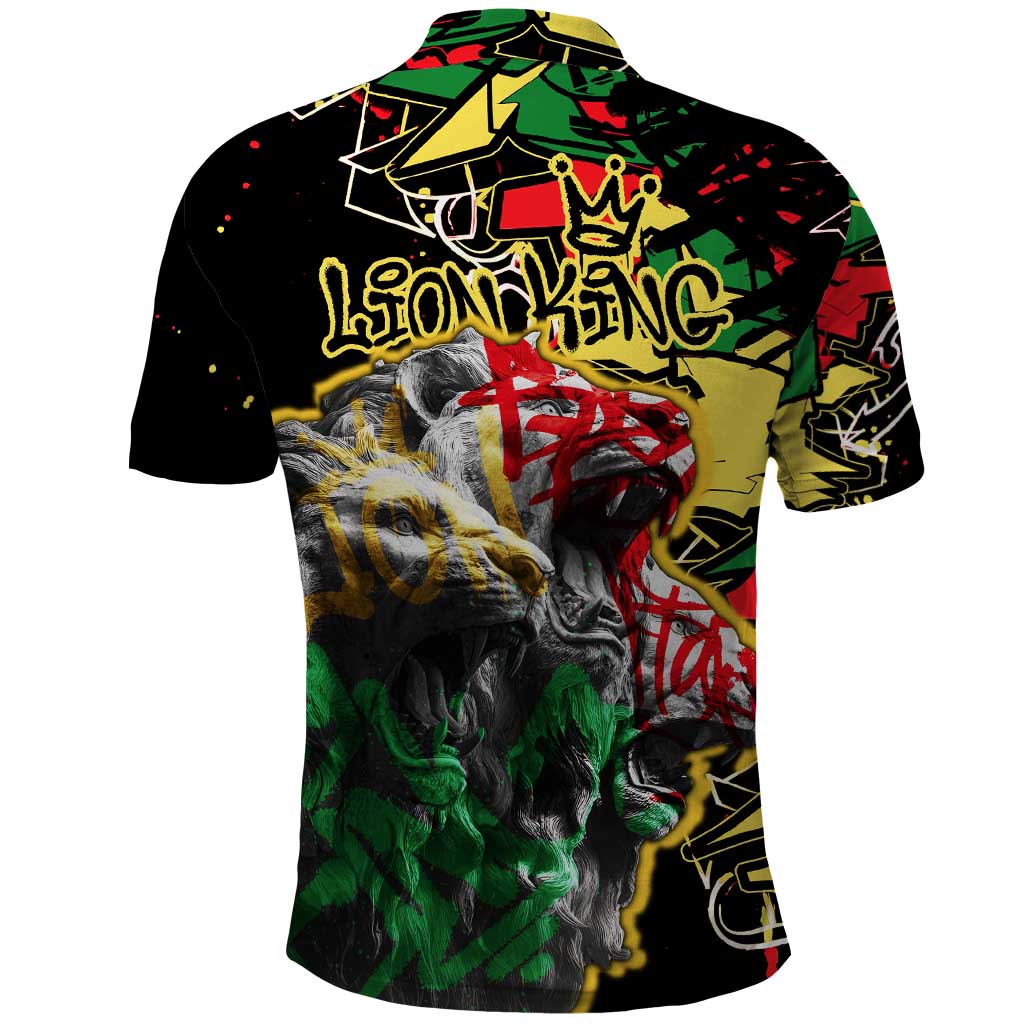 Lion King Africa Graffiti Street Art Polo Shirt Bold Text and Neon Colors Design - Wonder Print Shop