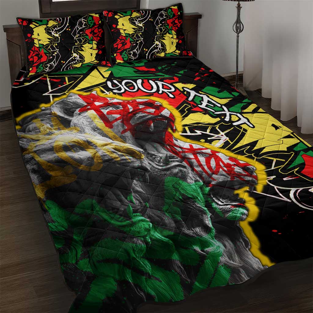 Lion King Africa Graffiti Street Art Quilt Bed Set Bold Text and Neon Colors Design - Wonder Print Shop