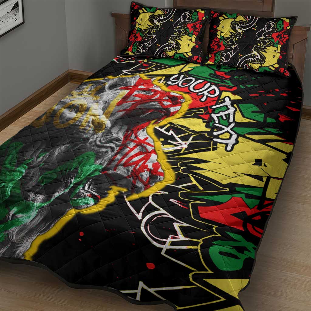 Lion King Africa Graffiti Street Art Quilt Bed Set Bold Text and Neon Colors Design - Wonder Print Shop