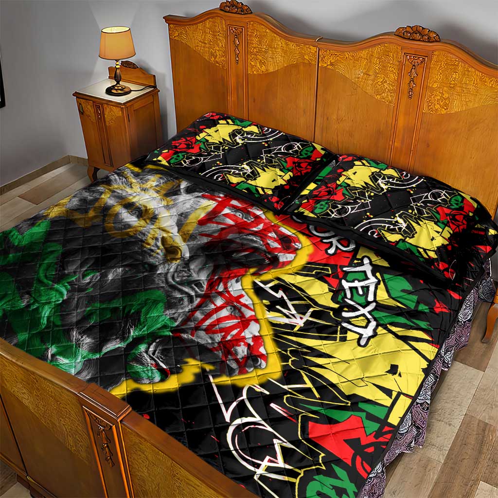 Lion King Africa Graffiti Street Art Quilt Bed Set Bold Text and Neon Colors Design - Wonder Print Shop