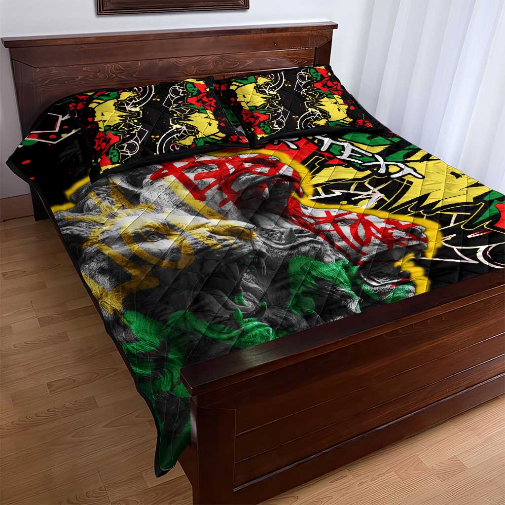 Lion King Africa Graffiti Street Art Quilt Bed Set Bold Text and Neon Colors Design - Wonder Print Shop