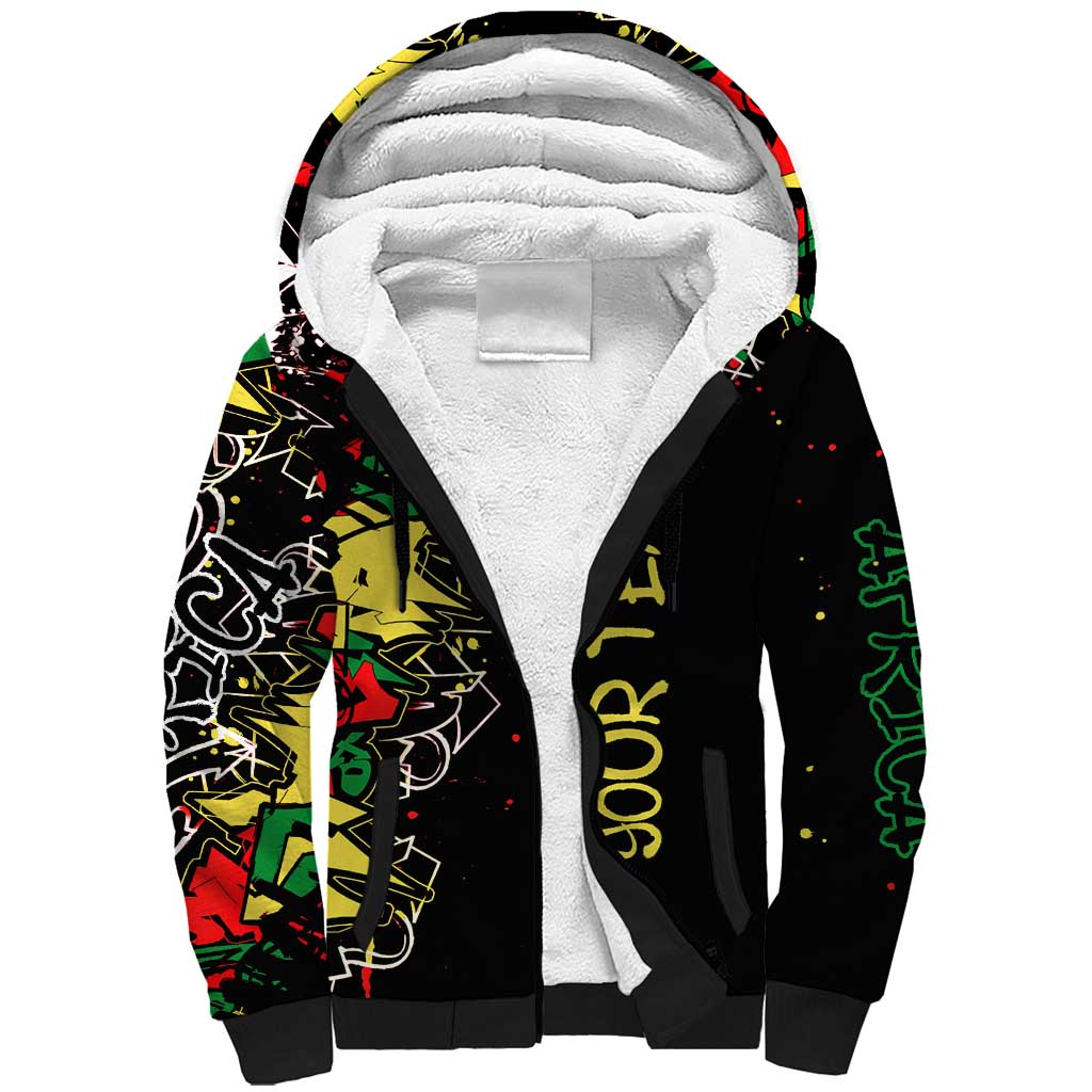 Lion King Africa Graffiti Street Art Sherpa Hoodie Bold Text and Neon Colors Design - Wonder Print Shop