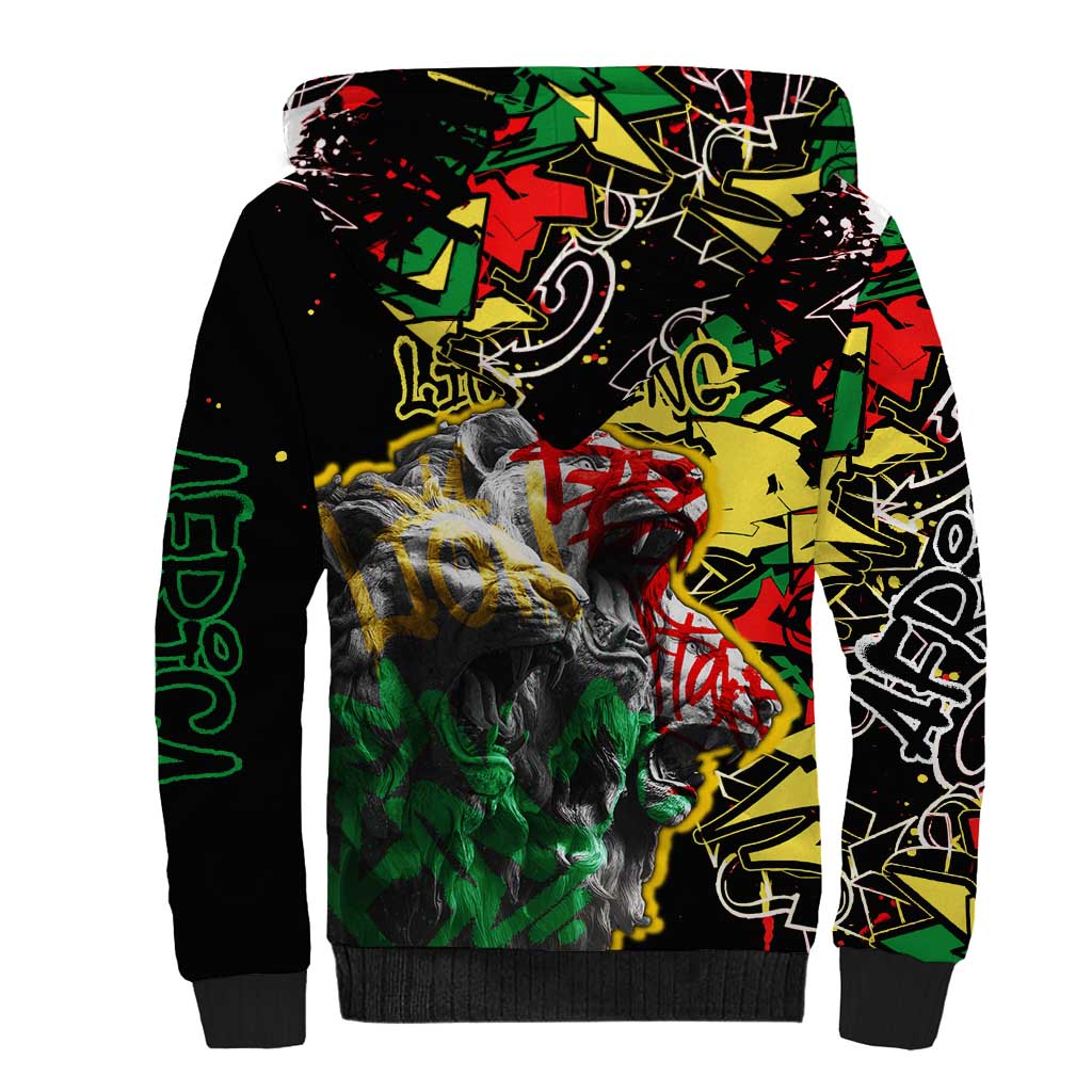 Lion King Africa Graffiti Street Art Sherpa Hoodie Bold Text and Neon Colors Design - Wonder Print Shop